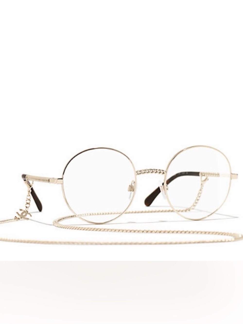CHANEL Gold Round Frame Glasses with Matching Chain